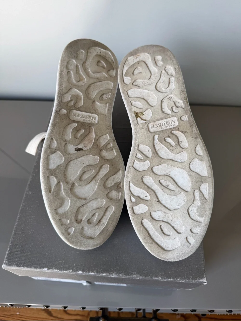 Alexander McQueen White Leather Sneakers with Metallic Rose Heel